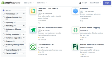 Screenshot: Shopify Sustainability Apps